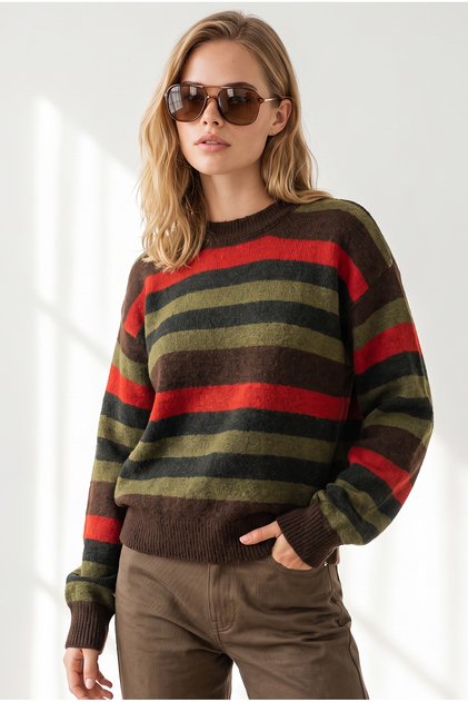 Women's Khaki, Red, and Pastel-Colored Knit Sweater KZK-19001203