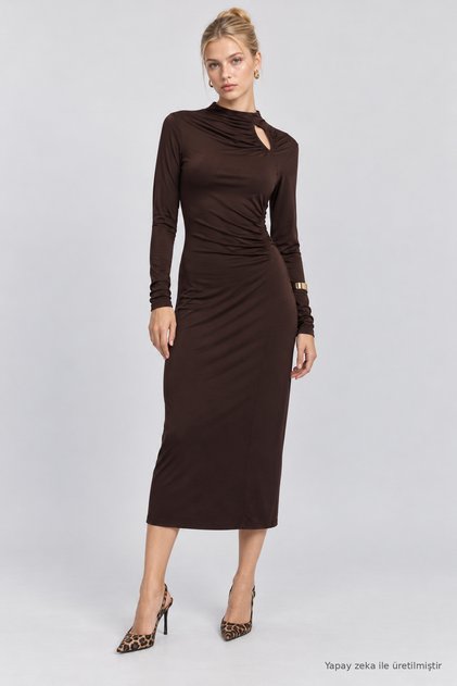 Rochie lungă Sandy cu fronseuri LCV0015 MARO