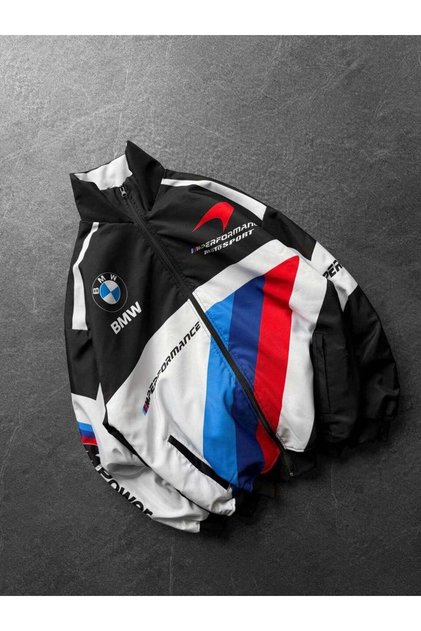 Racing Sport Print Bomber Jacket, Oversized Fit, Unisex