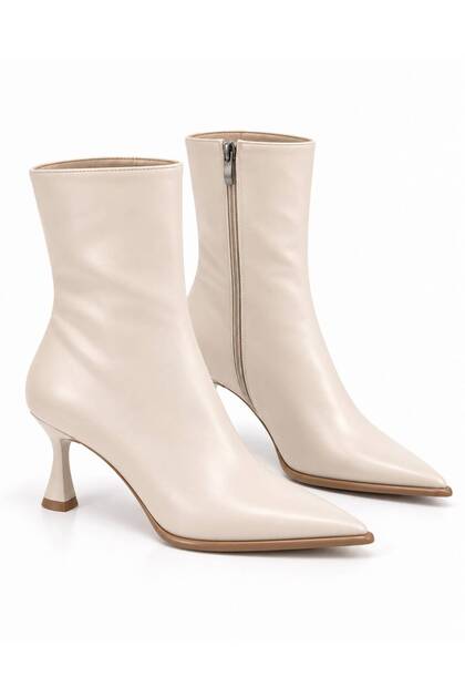 Women's Ecru Napa Leather Stiletto Heel Zip-Up Boots