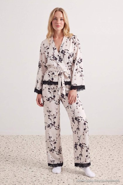 Multi Color Plain Satin Woven Pajamas Set Thmaw27Pt00013
