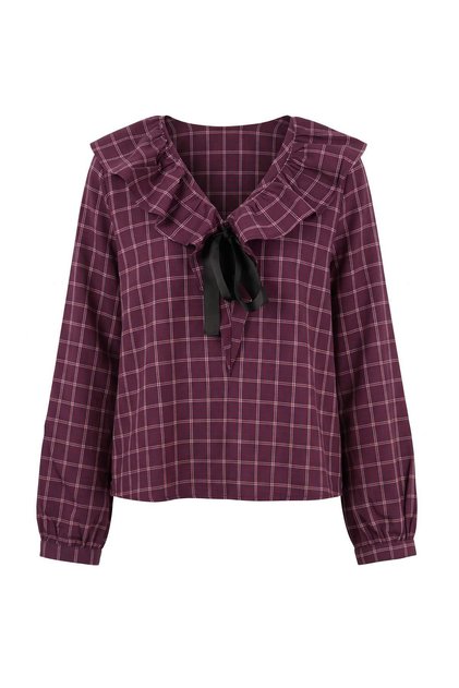 Bordo Ekose Desen Grogren Fiyonk Detaylı Dokuma Bluz TWOAW27BZ00421