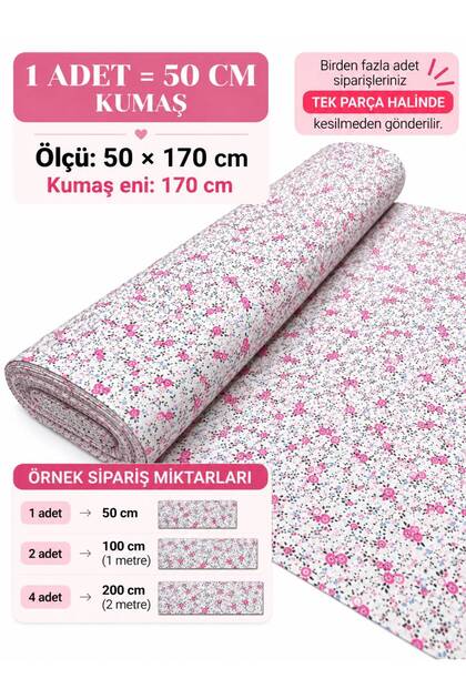 100% Cotton Patterned Poplin Fabric - Floral - (50X170)
