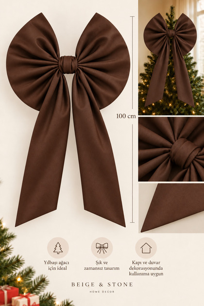 Brown Oversized Fabric Christmas Bow 100 cm – Christmas Tree Door Wall Decorative Ornament