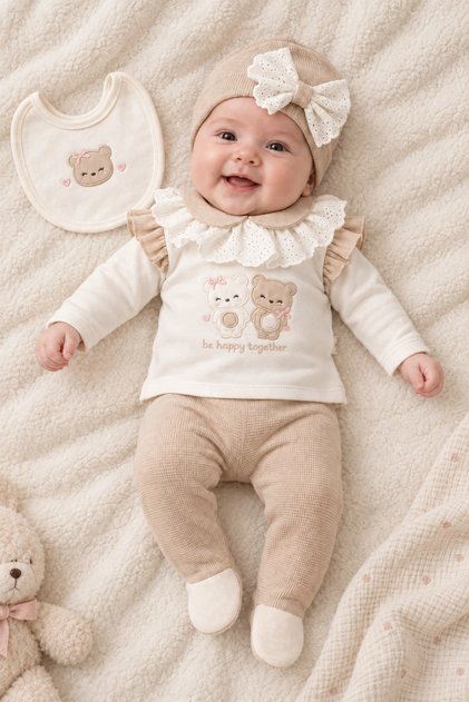 Girl Baby Sister Teddy Bear Print 5-Piece Newborn Hospital Discharge Bodysuit Set