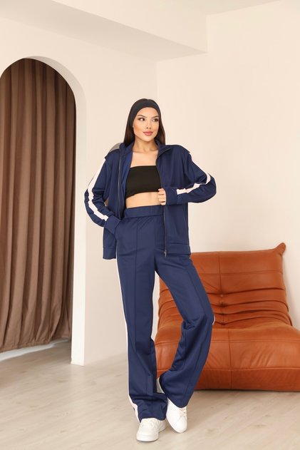 Women's Navy Blue Side Striped Detail Tracksuit Set