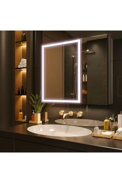 Oglinda LED cu Dulap STRATO 75x70 cm Negru Iluminare Completa si Depozitare Spatioasa