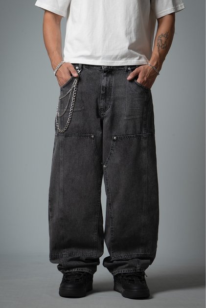 Urban Chaos Gray Wide Leg Super Baggy Men's Jean Pants