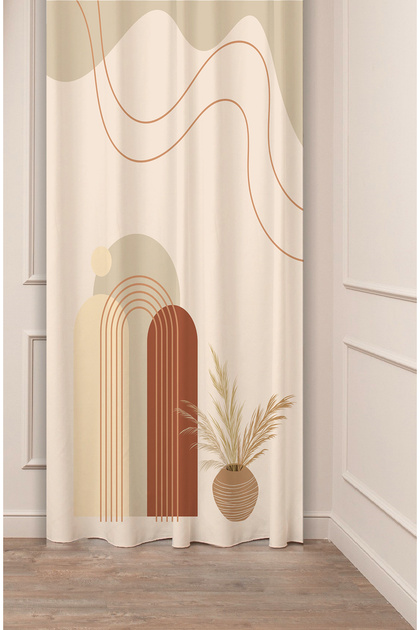 Bohemian Leaf Flower Vase Beige Color Special Design Soft Digital Printed (Single Wing) Modern Stylish Background Curtain