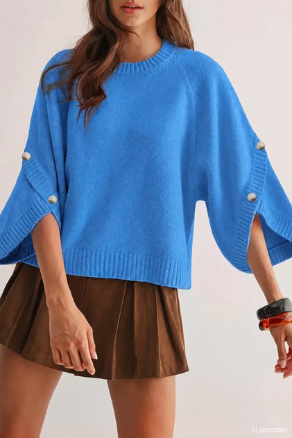 Gülseli Crew Neck Knit Sweater with Button Detail.