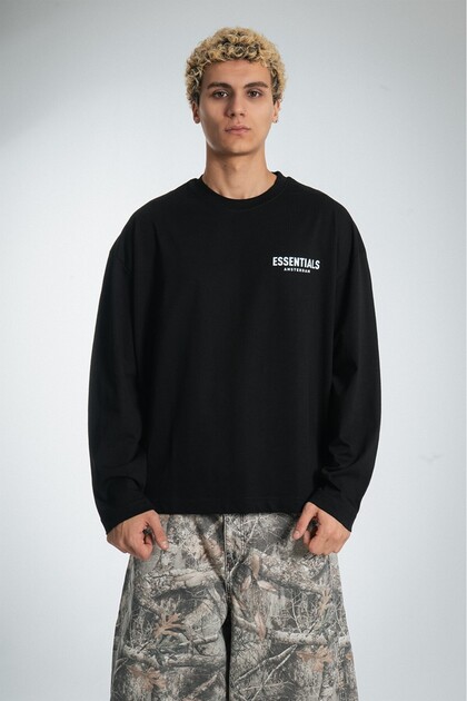 Black Essentials Amsterdam Oversize Men's Long Sleeve T-Shirt