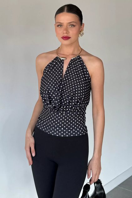 Women's Polka Dot Lycra Crop Top Blouse
