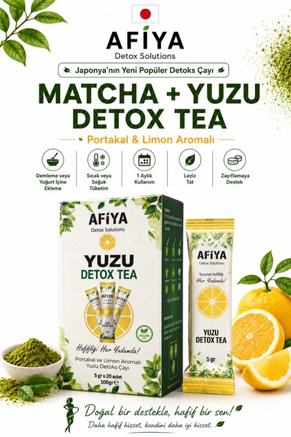 Matcha Detoks Çayı Ve Yuzu Detoks Çayı, 2'li Güçlü Karışım, Diyet ve Form Destekleyici Detox Çay 20 Adet 100 gr