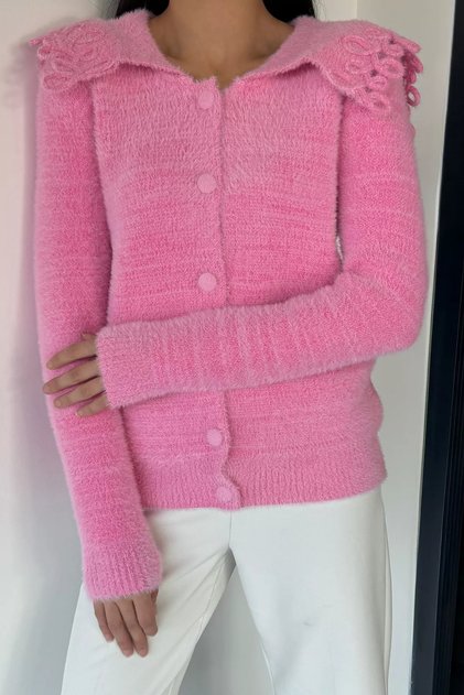 Gülseli Women's Collar Detailed Soft Yarn Knitwear Jacket