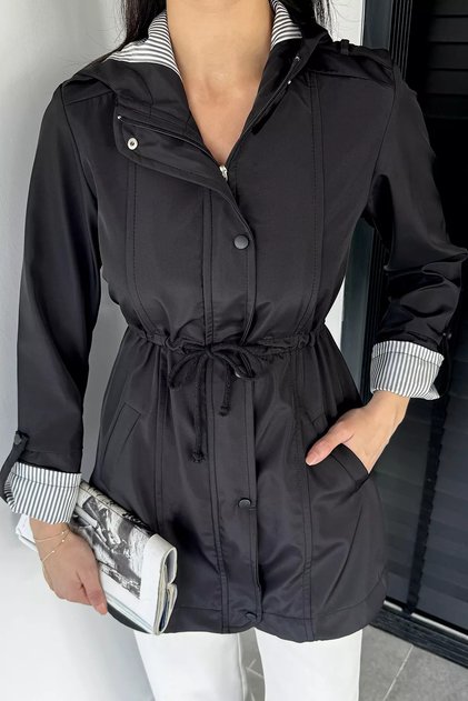 Women's Hooded Stripe Detailed Trench Coat