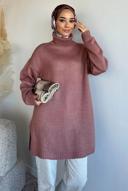 Gülseli Turtleneck Slit Hijab Knitwear Tunic
