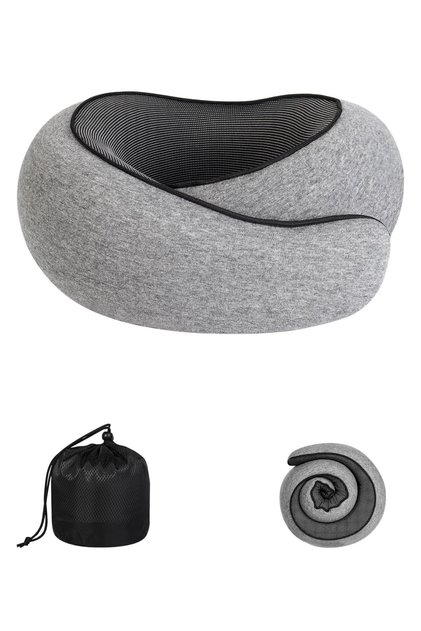 Orthopedic Spiral Neck-Support Travel Pillow with Viscose Padding, Gray