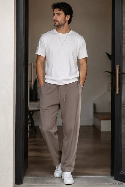 Men's Jogger Pants with Elastic Waist and Ties