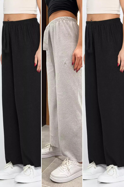 Corded Fabric Wide Leg 3-Piece Pants