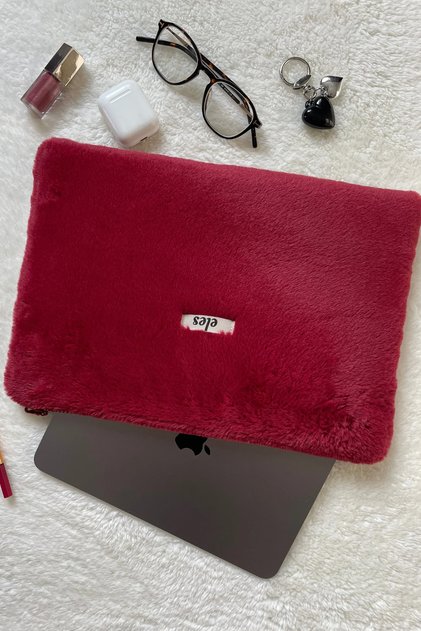 Bordo Peluş Tablet Çantası, Cherry Red Tablet Çantası, Bordo Tablet Kılıfı