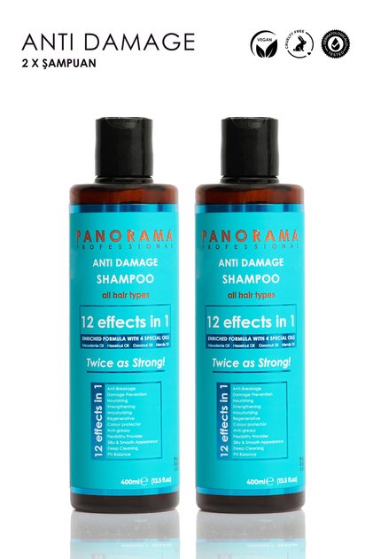 Professional Breakage and Damage Prevention Care Set 12 Effects in 1/400 ml X2 Shampoo Set of 2 Vegan