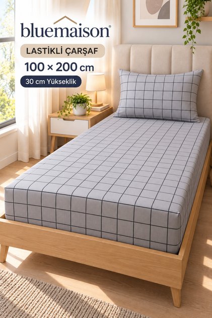 Single Cotton Fitted Sheet Set Smoked Square 100x200