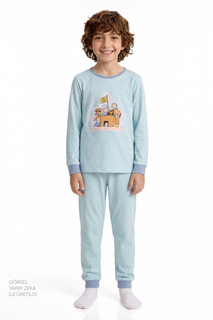 Boy's Blue Dragon Camp Members Cotton Long Sleeve 2-Piece Pajama Set
