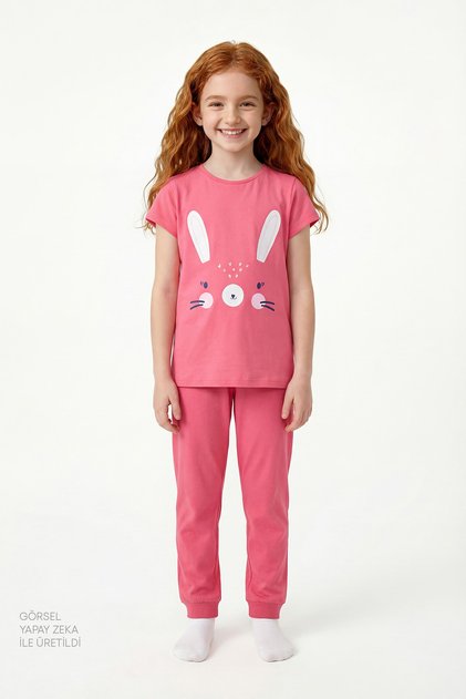 Girl's Pink Cute Rabbit 2-Piece Pajama Set