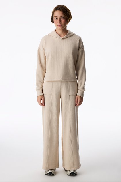 Pastel Beige Corded Stitching Detailed Trousers