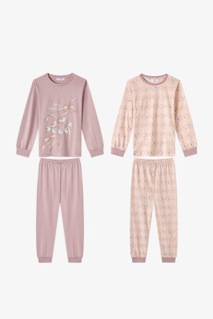 Girl's Lilac Funny Bunny Cotton Long Sleeve 2-Piece Pajama Set