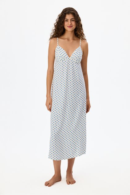 Ecru Vacation Polka Dot Patterned Nightgown