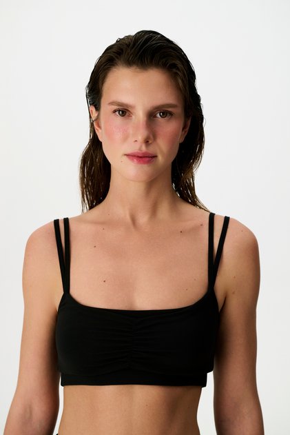 Black Layered Micro Sports Bra with Removable Pads