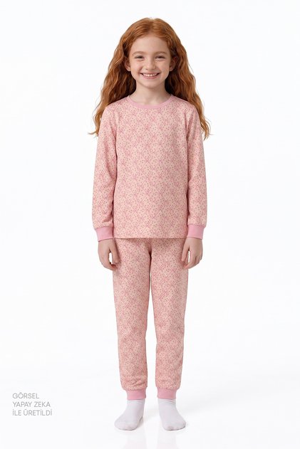 Girl's Pink Whisper Bows Cotton Long Sleeve 2-Piece Pajama Set