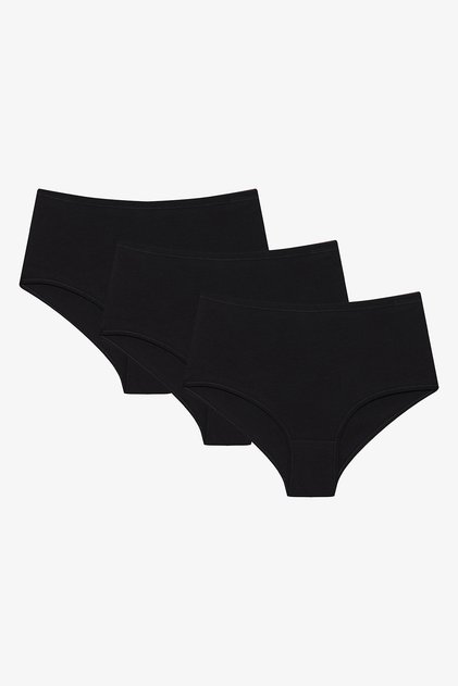 Set 3 chiloți tip slip cu talie înaltă din bumbac, negri