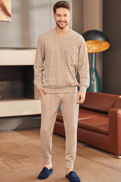 Mecit 2757 Brown Large Size Men's Pajama Set