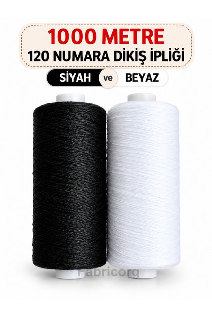 1000 Metre X 2 Renk 120 Numara Makine & El Dikiş Ipliği Seti (SİYAH & BEYAZ)