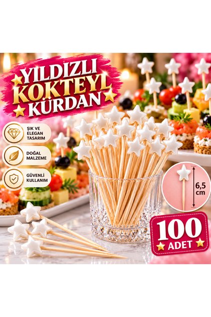 100 Adet Yıldızlı Kokteyl Kürdan Söz Nişan Doğumgünü
