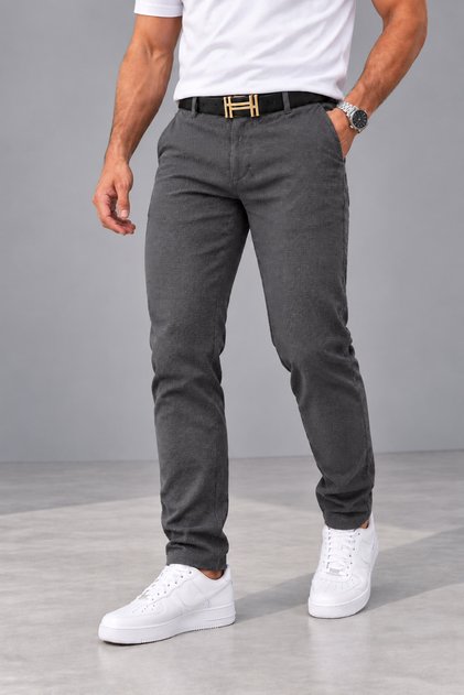 Pantaloni de in pentru bărbați, de culoare afumată, flexibili, din lycra, slim fit