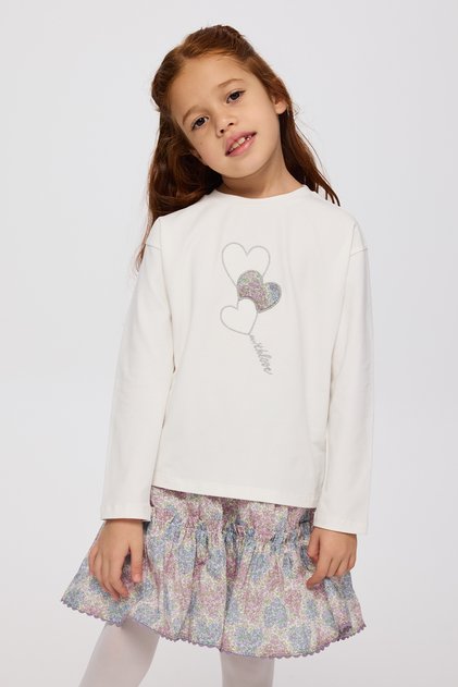Liberty Fabric Embroidery Detailed Girl's T-Shirt