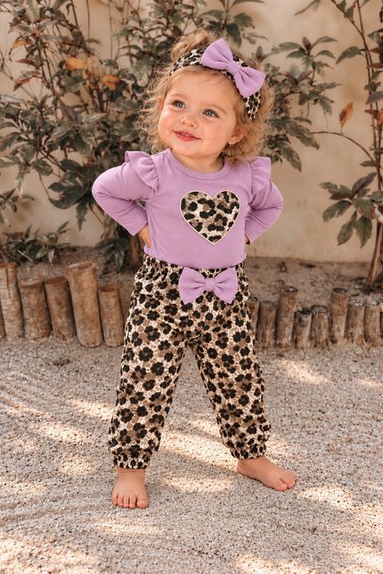 Baby Girl Set Leopard Patterned 3-Piece Baby Girl Set Body Pants Bandana Set