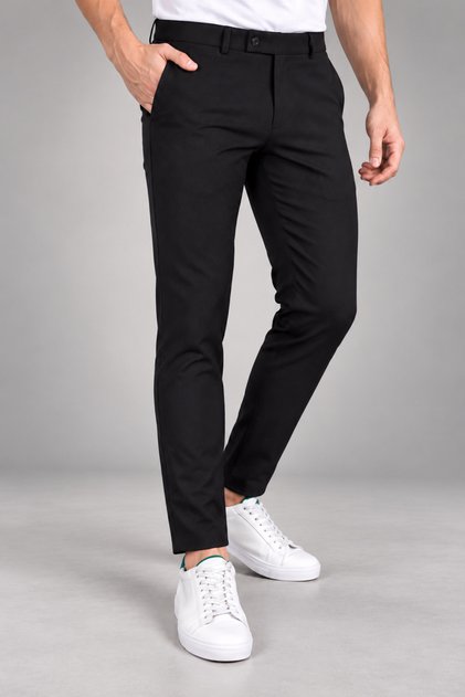 Men's Black Color Quality Flexible Lycra Slim Fit Fabric Trousers