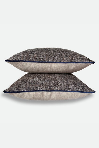 Throw Pillow Cover 50*50 cm Navy Blue & Beige Linen Woven