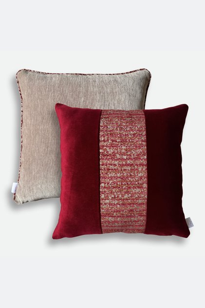 Throw Pillow Cover 50*50 cm Red and Beige Set of 2 Velvet Fabric Pillow Filling Not Included.