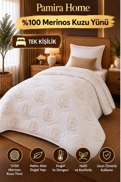 100% Natural Wool Filled Single Duvet – Breathable, Heat-Balanced Sleeping Comfort