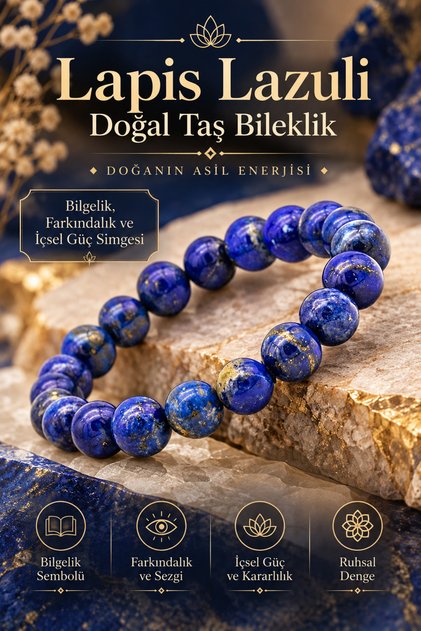 Lapis Lazuli Doğal Taş Bileklik ( Iletişim , Yaşam Sevinçi ) 8 Mm