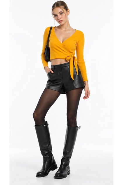 Yellow Double Breasted Crop Blouse
