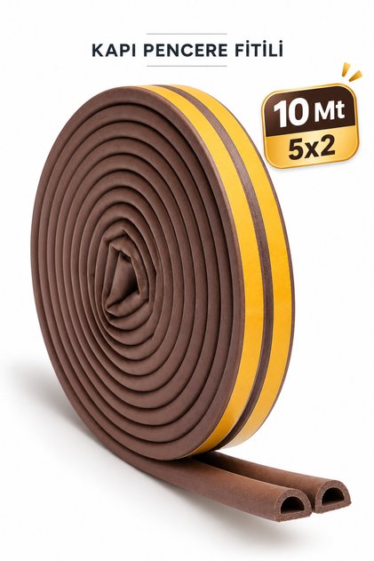 5 Metre Yapışkanlı Kapı Pencere Fitili Kahverengi Boşluk Kapatıcı İzolasyon Fitili Soğuk Geçirmez Yalıtım