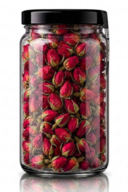 Tomurcuk Kırmızı Gül Kurusu Bi Kavanoz 660 cc. Cam Kavanozda Koyu Pembe Tomurcuk Gül Dried Rose Bud