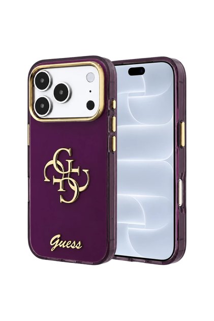 Husă Guess IML 4G Metal Script pentru Apple iPhone 18 Pro / 17 Pro, Vișiniu
