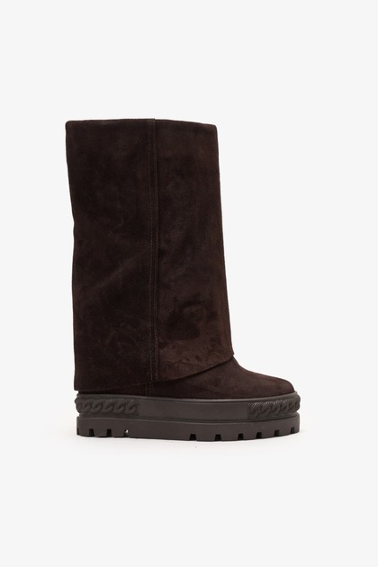 Jodie Brown Suede Leather Wedge Heel Boots